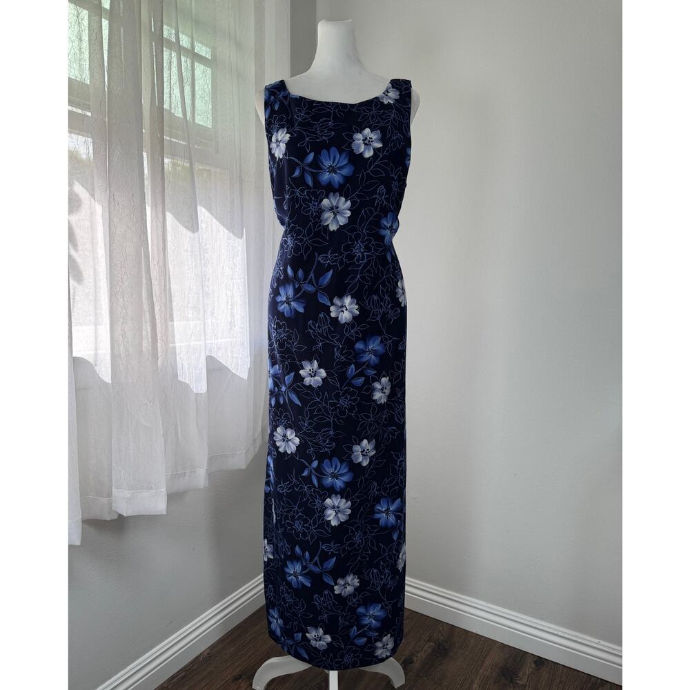 Vintage Y2K Studio I Blue Floral Print Scoop Neck Sleeveless Maxi Dress